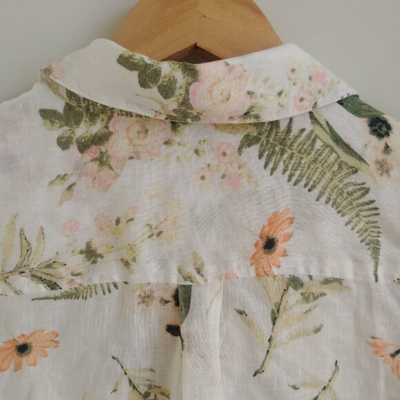 Lord + Taylor 100% linen off white cream button down shirt blouse floral Small - Picture 8 of 16